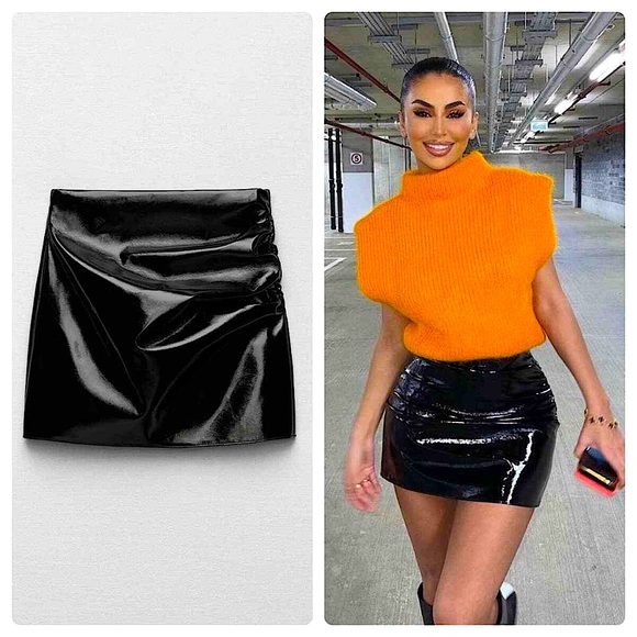 ZARA PLEATED FAUX LEATHER SKIRT - Picture 8 of 9